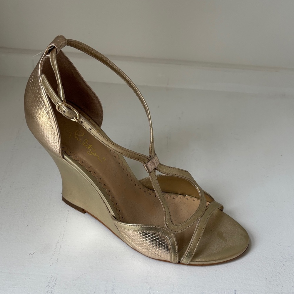 Lilly Pulitzer Gold Wedge Sandals